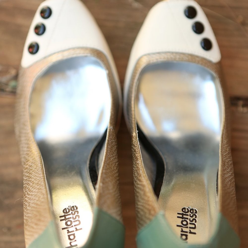 Teal, Silver and White Heels - Picture 2 of 6